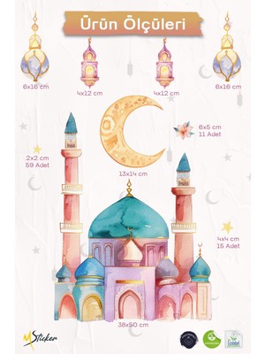 Msticker Ramazanı Şerif Sticker Seti Soft Pastel Renklerde Ramazan Süsü Sticker, Çocuklar Için Ramazan Seti