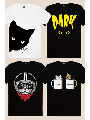 Rock&Roll Kedi Dünyası 4'lü Erkek Tişört Süper Eko Paket