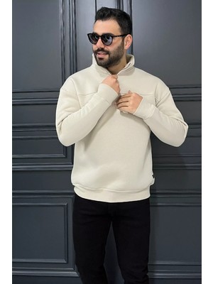 Mishar İtalia Dik Yaka Yarım Fermuarlı Üç Iplik Şardonlu Erkek Sweatshirt