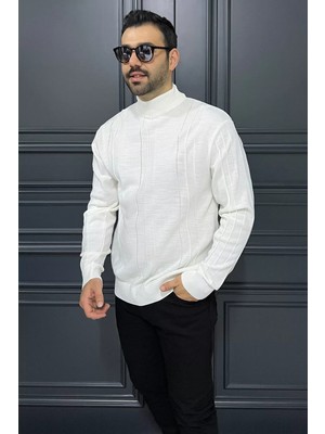 Mishar İtalia Desenli Yarım Balıkçı Yaka Erkek Triko Kazak