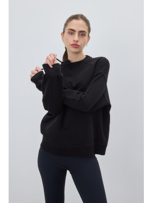 Tubia Kadın Siyah Kordon Detaylı Sweatshirt