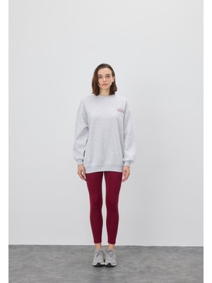 Tubia Kadın Kar Melanj Kırmızı Baskılı Oversize Sweatshirt