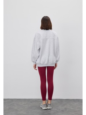 Tubia Kadın Kar Melanj Kırmızı Baskılı Oversize Sweatshirt