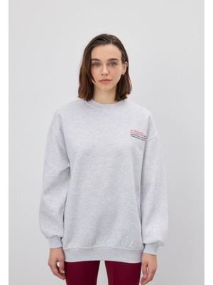 Tubia Kadın Kar Melanj Kırmızı Baskılı Oversize Sweatshirt