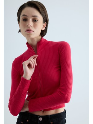 Kadın Fuşya Yarım Balıkçı Crop Hırka