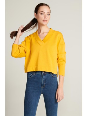 Tubia V Yaka Detaylı Crop Sweatshirt