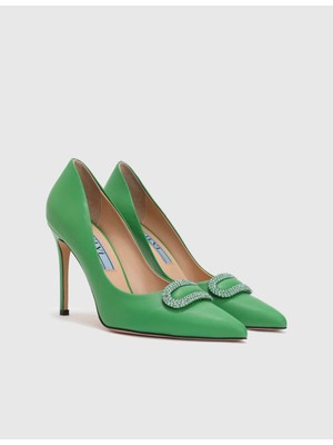 Farum Hakiki Deri Kadın Yeşil Topuklu Ayakkabı