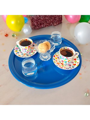 Ece Ev Modası Metal Sunum Tepsisi, Kahve Tepsisi, Çay Tepsisi, 26 cm Yuvarlak Tepsi