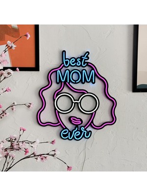 Şimdiye Kadarki En Iyi Anne -Anne Hediye - Best Mom Ever - Neon LED Duvar Metal Dekoru - 42CM (En) x 46.5cm (Boy)