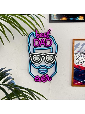 Şimdiye Kadarki En Iyi Baba - Baba Hediye - Best Dad Ever - Neon LED Duvar Metal Dekor - 27CM (En) x 49.5cm (Boy)