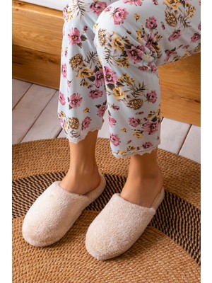 Kadın Ev Terliği Taba Kışlık Ev Ayakkabısı Efektli Yumuşak Sessiz Taban