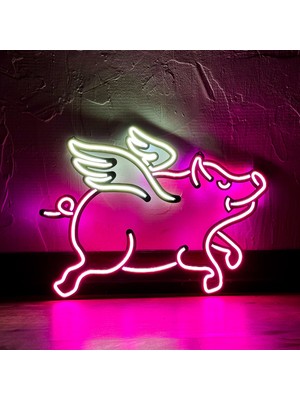 TolCamp Domuz Modern Metal Üzerine Neon LED Duvar Tabelası - Domuzcuk, Piggy-