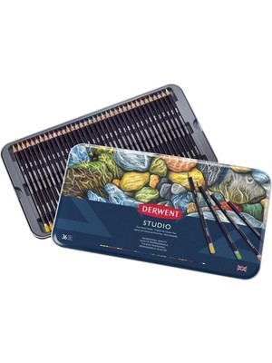 Derwent Studio Kuruboya Kalemi 36'lı Teneke Kutu Renkli Kalemler Detaylı Çizim İçin