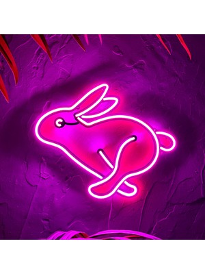 Tavşan Neon LED Duvar Dekoru - Tavşan  - Çocuk Odası si, Ev si  - Rabbit 1 - Modern & Endüstriyel Neon LED Duvar Dekoru, 37.5 x 30.5 cm , Pembe Led, 12V Adaptör