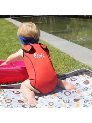 Owli Swimwarm Üşütmeyen Bebek Mayosu Kırmızı - Siyah