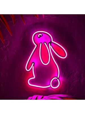 Tavşan Modern Metal Üzerine Neon LED Duvar Tabelası - Rabbit 2, Çocuk Odası si, Ev si, Veteriner Kliniği  28  cm  (En)  x  37.5  cm  (Boy)