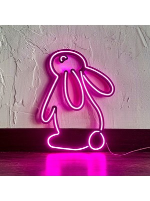 Tavşan Modern Metal Üzerine Neon LED Duvar Tabelası - Rabbit 2, Çocuk Odası si, Ev si, Veteriner Kliniği  28  cm  (En)  x  37.5  cm  (Boy)