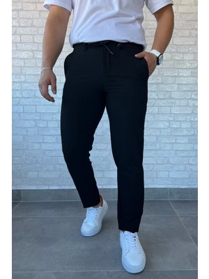 Erkek Bel Bağlamalı Kendinden Desenli Jogger Pantolon