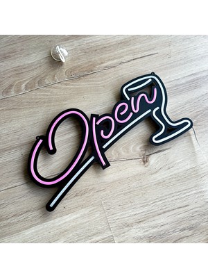 TolCamp Neon LED Tabela Dekoratif Metal Aydınlatma - Open (Açık), Kadeh, Pub, Bar, Işyeri Dekor 28 cm  (En)  x  17 cm  (Boy)