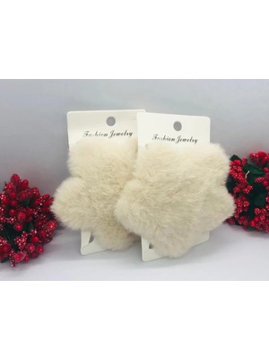 İnderin Ekru Peluş Yıldız Çıtçıtlı Saç Tokası 2'li