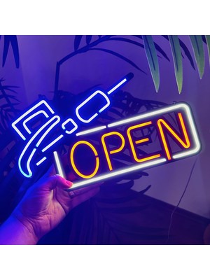 TolCamp Neon LED Tabela Dekoratif Metal Aydınlatma - Open 2 (Açık), Kebapçı, Pub, Bar, Işyeri Dekor 28 cm  (En)  x  17 cm  (Boy)