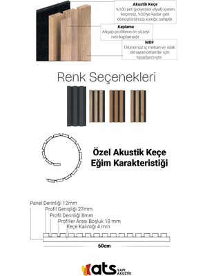 60 cm x 280 cm -Dekoratif Keçeli Ahşap Duvar Paneli - Antrasit Gri