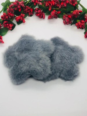 İnderin Gri Peluş Yıldız Çıtçıtlı Saç Tokası 2'li