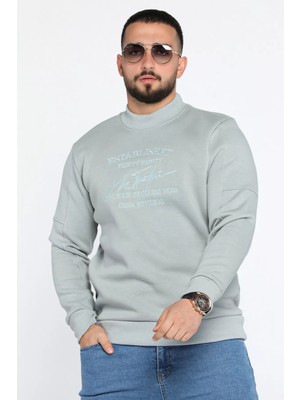 Mishar İtalia Erkek Bisiklet Yaka Nakışlı Şardonlu Üç Iplik Sweatshirt