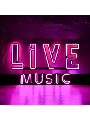 TolCamp Live Music 2 LED Neon Duvar Dekoru - Bar, Pub, Kafe Tabelası - Pembe