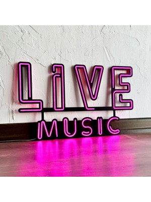 TolCamp Live Music 2 LED Neon Duvar Dekoru - Bar, Pub, Kafe Tabelası - Pembe