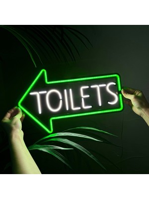 TolCamp Wc,tuvalet Yön Tabelası, Dekoru - Neon, LED Metal - 40 cm   (En)  x  25 cm   (Boy)