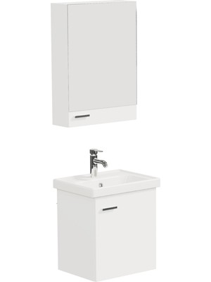 Aqua Bagno Basic Alt Dolap + Üst Dolap -Lavabo Dahil-Beyaz ,50 Cm. 3 Parça