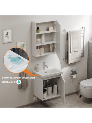 Aqua Bagno Basic Alt Dolap + Üst Dolap -Lavabo Dahil-Beyaz ,50 Cm. 3 Parça