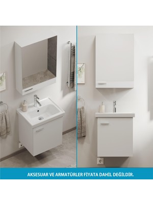 Aqua Bagno Basic Alt Dolap + Üst Dolap -Lavabo Dahil-Beyaz ,50 Cm. 3 Parça