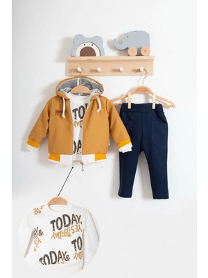 Candar 3-18 Ay Erkek Bebek Today Baskılı Yağmurluk 3'lü Takım Hardal