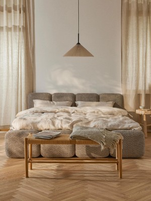 Mobilya Depom Mode Buklet Döşemeli Karyola 2 Kişilik 180  cm . Baza Başlık Set 05 Kahverengi Bukle Kumaş (Kurulum Dahil)