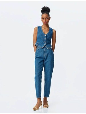 Koton Yüksek Bel Regular Fit Indigo Kadın Jean Pantolon 5SAL40126MD