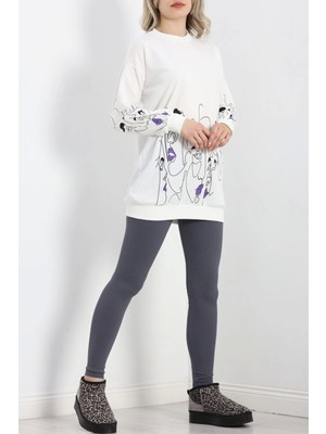 Winta- Iki Iplik Baskılı Tunik Sweat Ekru - 40046.555.