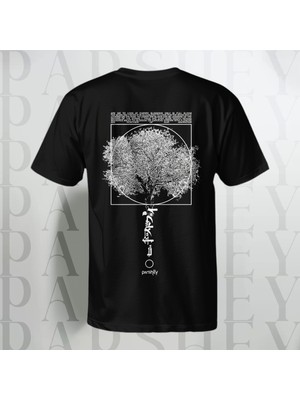 Ağaç Desenli Unisex Yarım Kollu Bisiklet Yaka %100 Pamuk Oversize T-Shirt