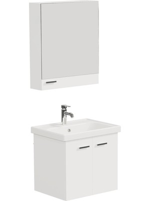 Aqua Bagno Basic Alt Dolap + Üst Dolap -Lavabo Dahil-Beyaz ,60 Cm. 3 Parça