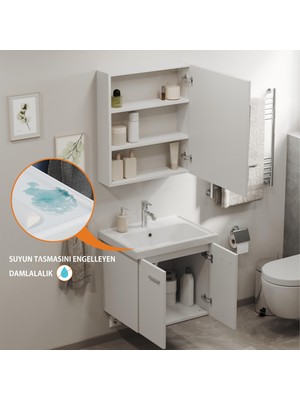 Aqua Bagno Basic Alt Dolap + Üst Dolap -Lavabo Dahil-Beyaz ,60 Cm. 3 Parça