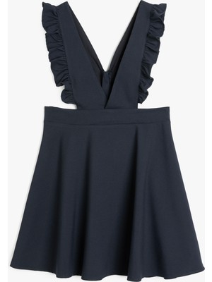 Koton V Yaka Viskon Karışımlı Askılı Pile Detaylı Jile Elbise