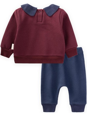 Cigit Bebe Yakalı Sweatshirt Takım 0-3 Yaş Bordo