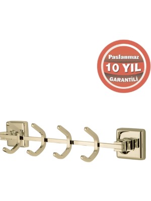 Çelik Banyo Paslanmaz Pirinç Kumru 4’lü Askılık Altın Sarı Gold