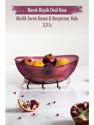 Akrilik Barok Mürdüm Büyük Oval Meyve & Salata Kasesi & Karıştırma Kabı / 3,3 Lt  (Cam Değildir)