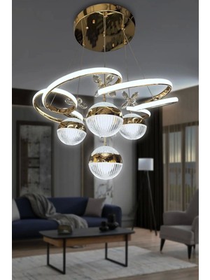 NZL Lighting 3 Renk Kumandalı Modern Sarkıt 4 Toplu Kelebekli Ledli Salon Avize Gold