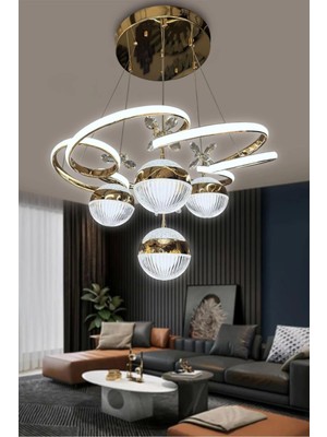 NZL Lighting 3 Renk Kumandalı Modern Sarkıt 4 Toplu Kelebekli Ledli Salon Avize Gold