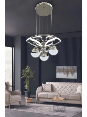 NZL Lighting Hemera Modern Sarkıt 3 Işık (Beyaz, Sarı ve Günışığı) Kumandalı ve Dimmerli Gümüş Lu x ury Avize