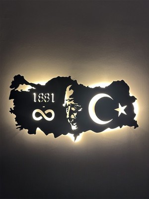 Home Özel Atatürk ve Türkiye Haritası LED Işıklı Tasarım Tablo Ahşap Dekorotif Duvar Tablosu