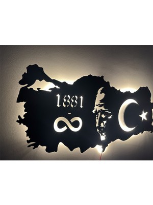 Home Özel Atatürk ve Türkiye Haritası LED Işıklı Tasarım Tablo Ahşap Dekorotif Duvar Tablosu